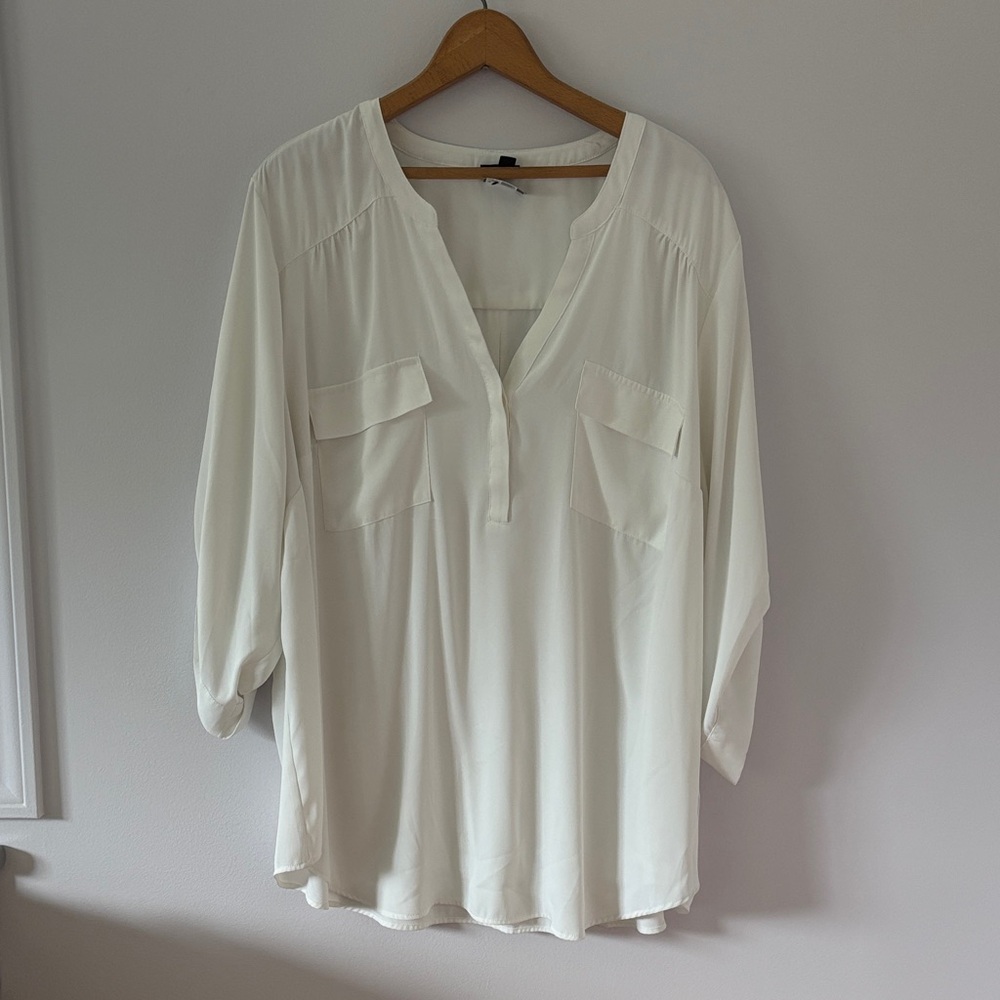 Torrid White Chiffon Blouse with Pockets